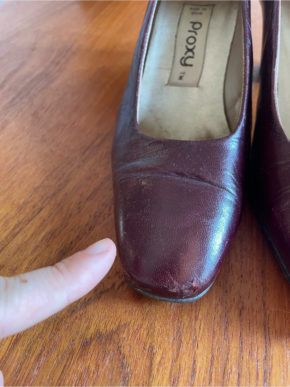 Burgundy Leather Block Heel Pumps - Picture 9 of 9
